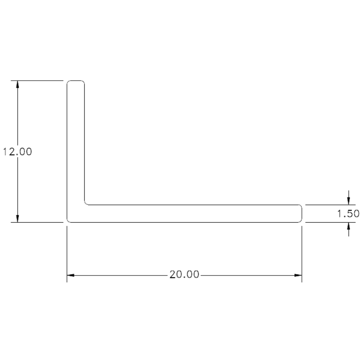 20 x 12 x 1.5mm Angle - cross-section drawing