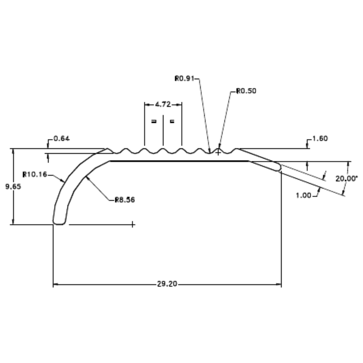 1&1/4" Screwed Carpet Edge - cross-section drawing