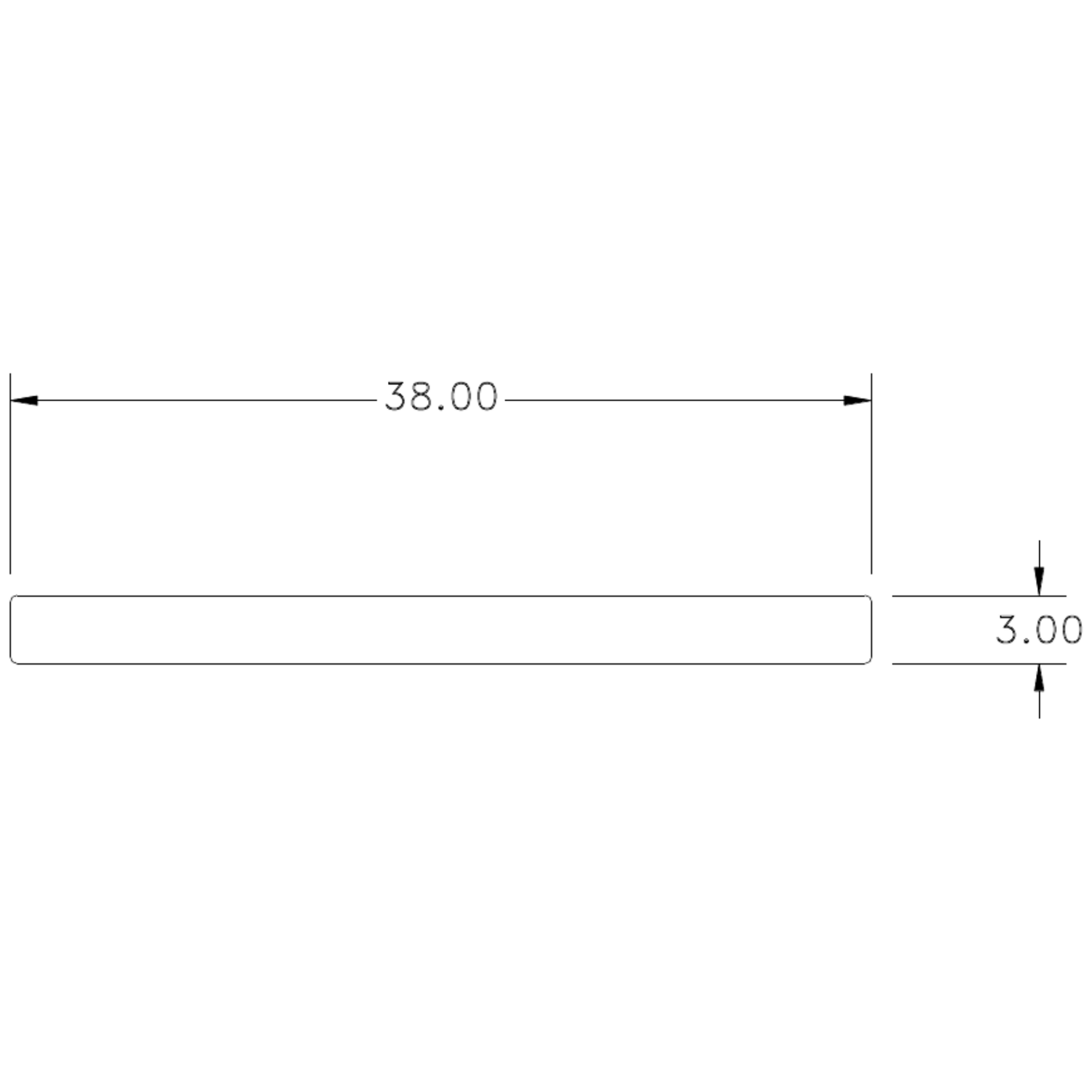 38 x 3mm S.E Flat - cross-section drawing