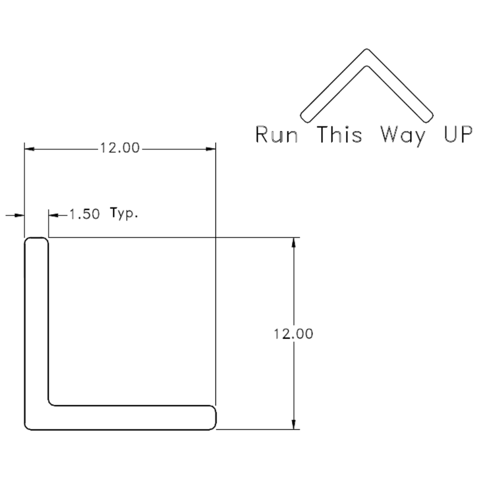 12 x 12 x 1.5mm Angle - cross-section drawing