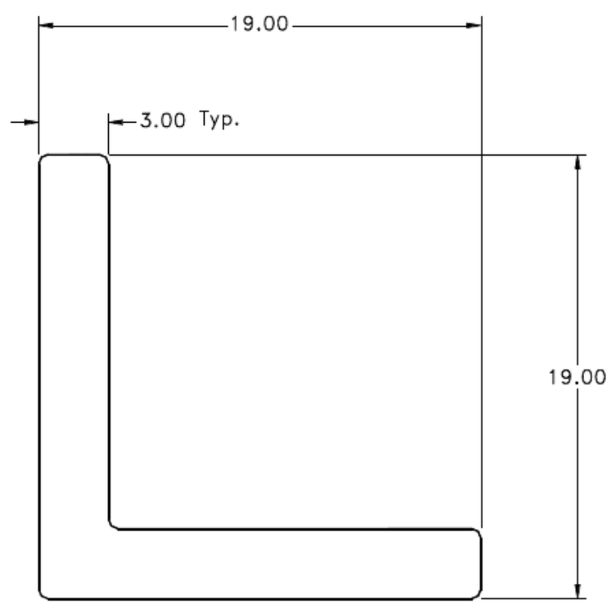 19 x 19 x 3mm Angle - cross-section drawing