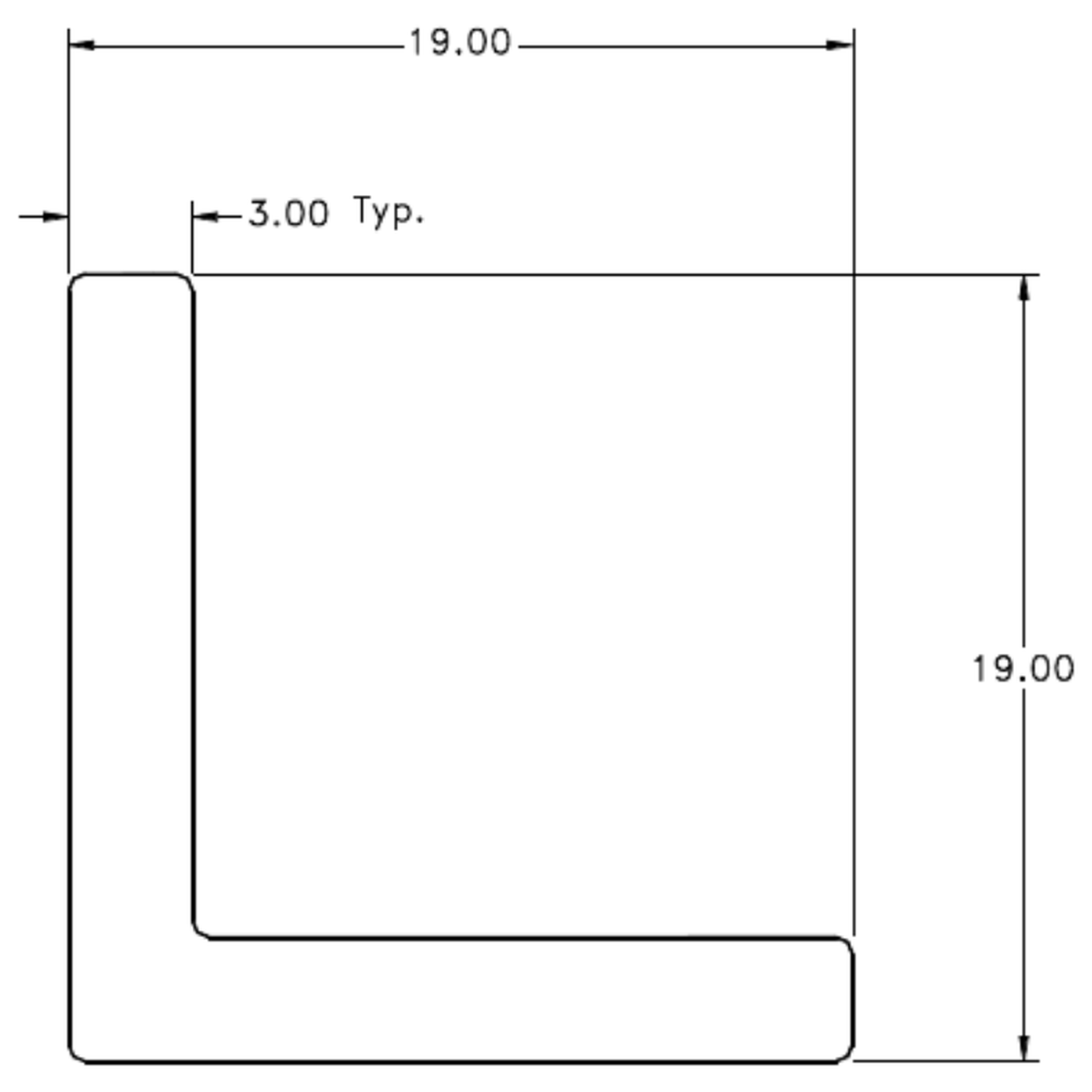 19 x 19 x 3mm Angle - cross-section drawing
