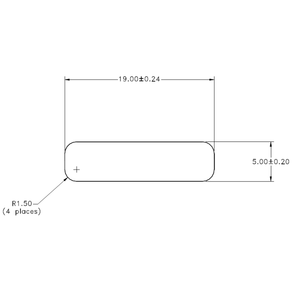 19.0 x 5.0 R/Cnr. Flat - cross-section drawing