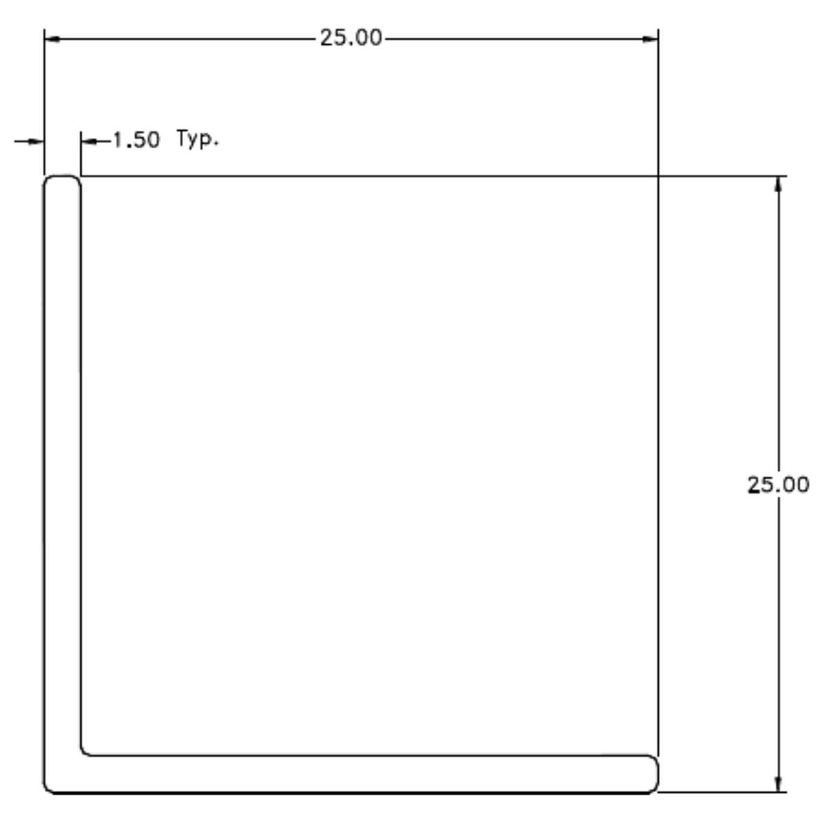 25 x 25 x 1.5mm Angle - cross-section drawing
