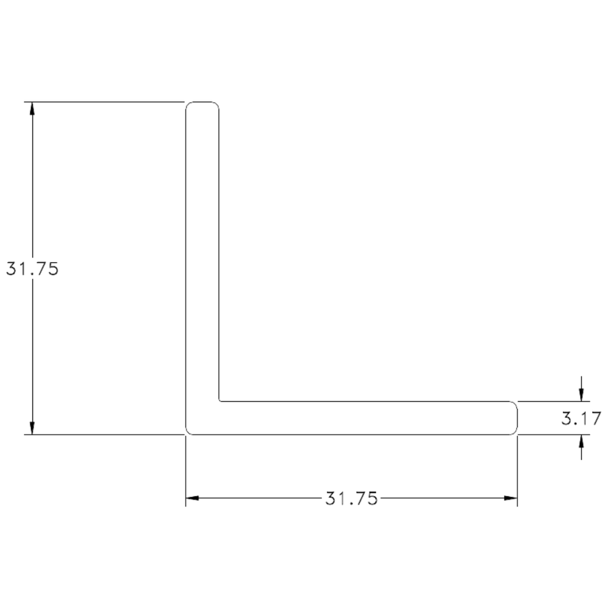 32 X 32 X 3mm Angle - cross-section drawing