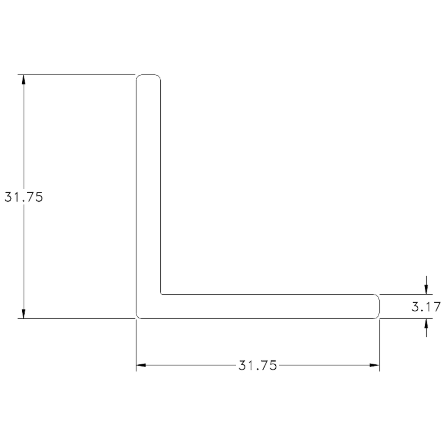 32 X 32 X 3mm Angle - cross-section drawing