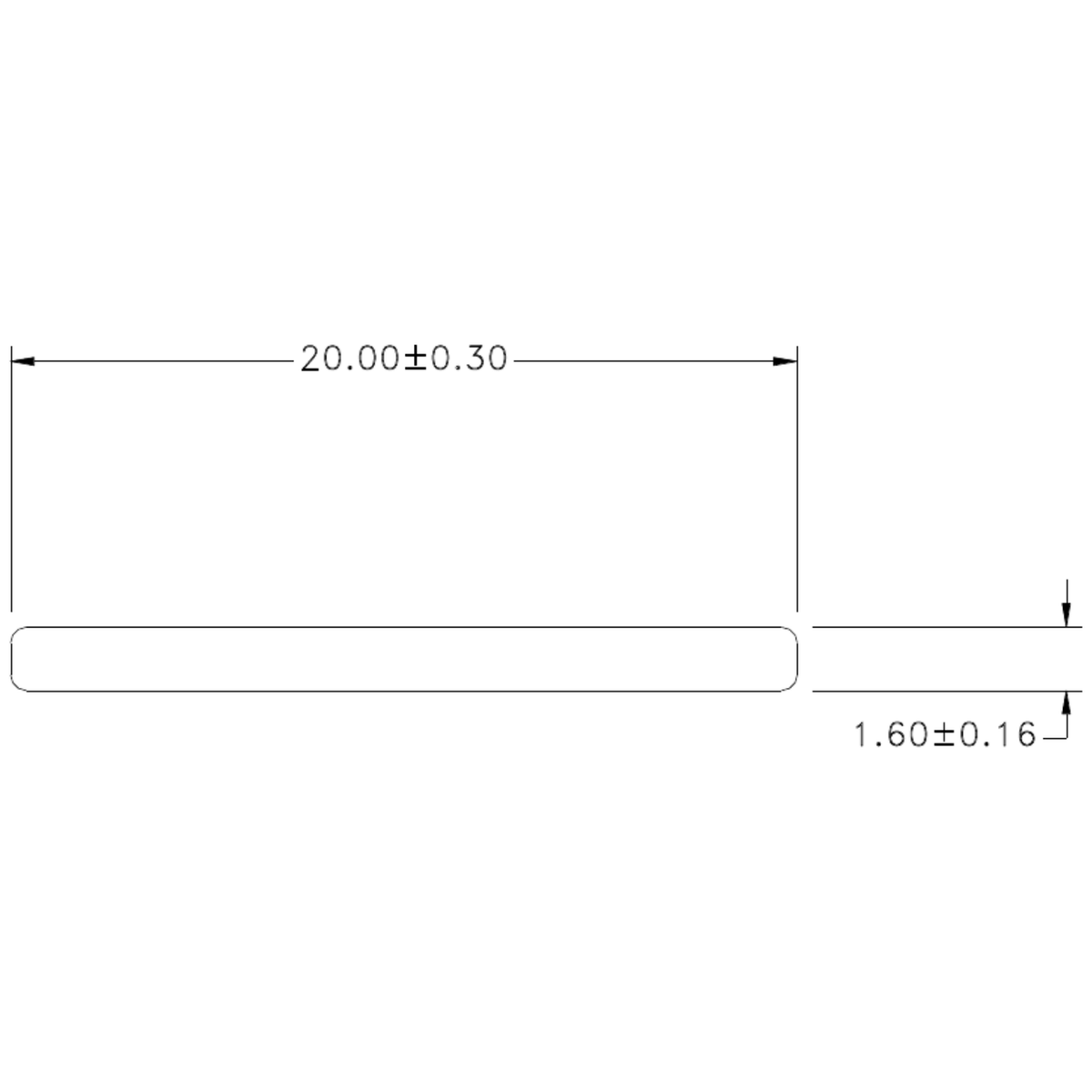 20 x 1.6mm Flat - cross-section drawing