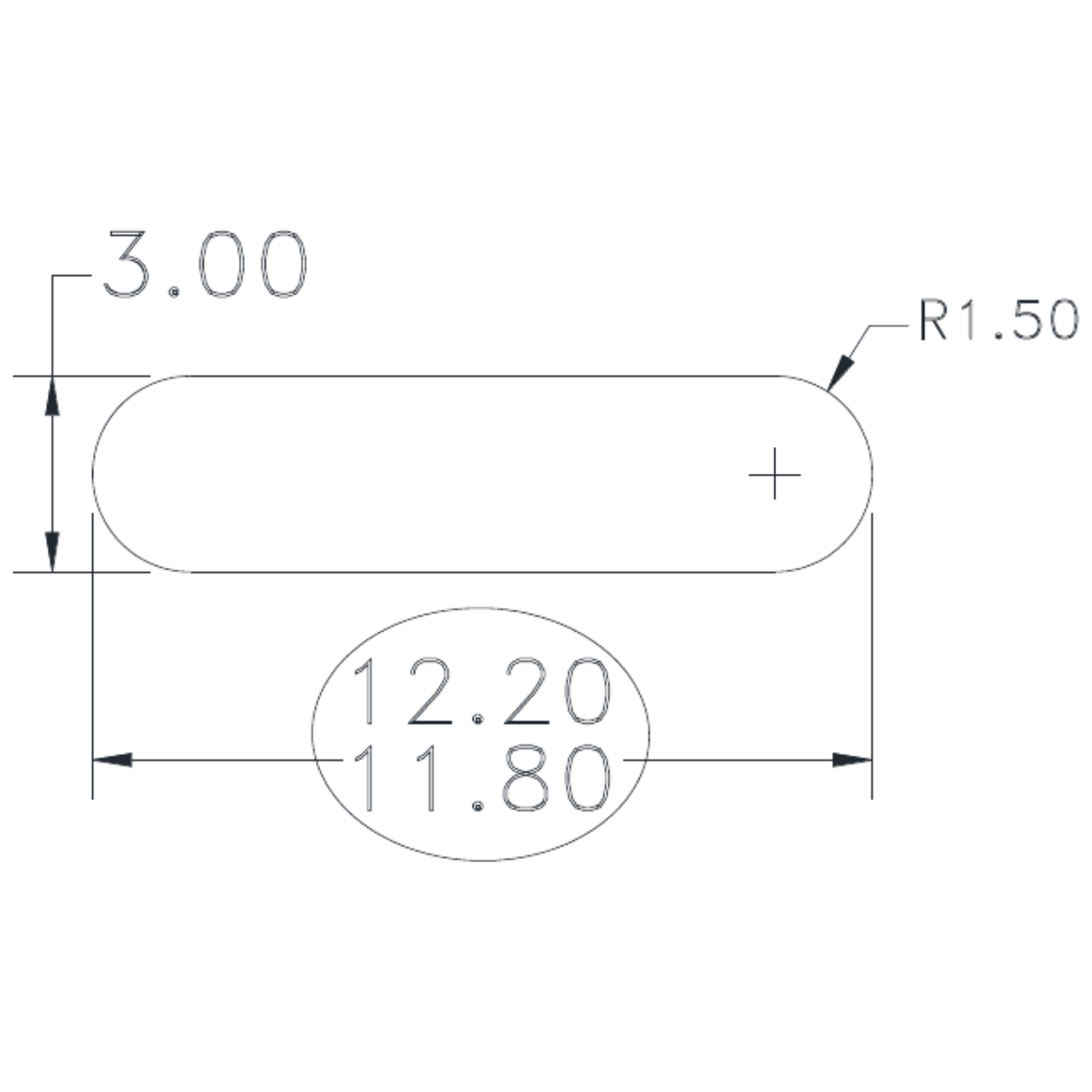 12 x 3mm R.E. Flat - cross-section drawing