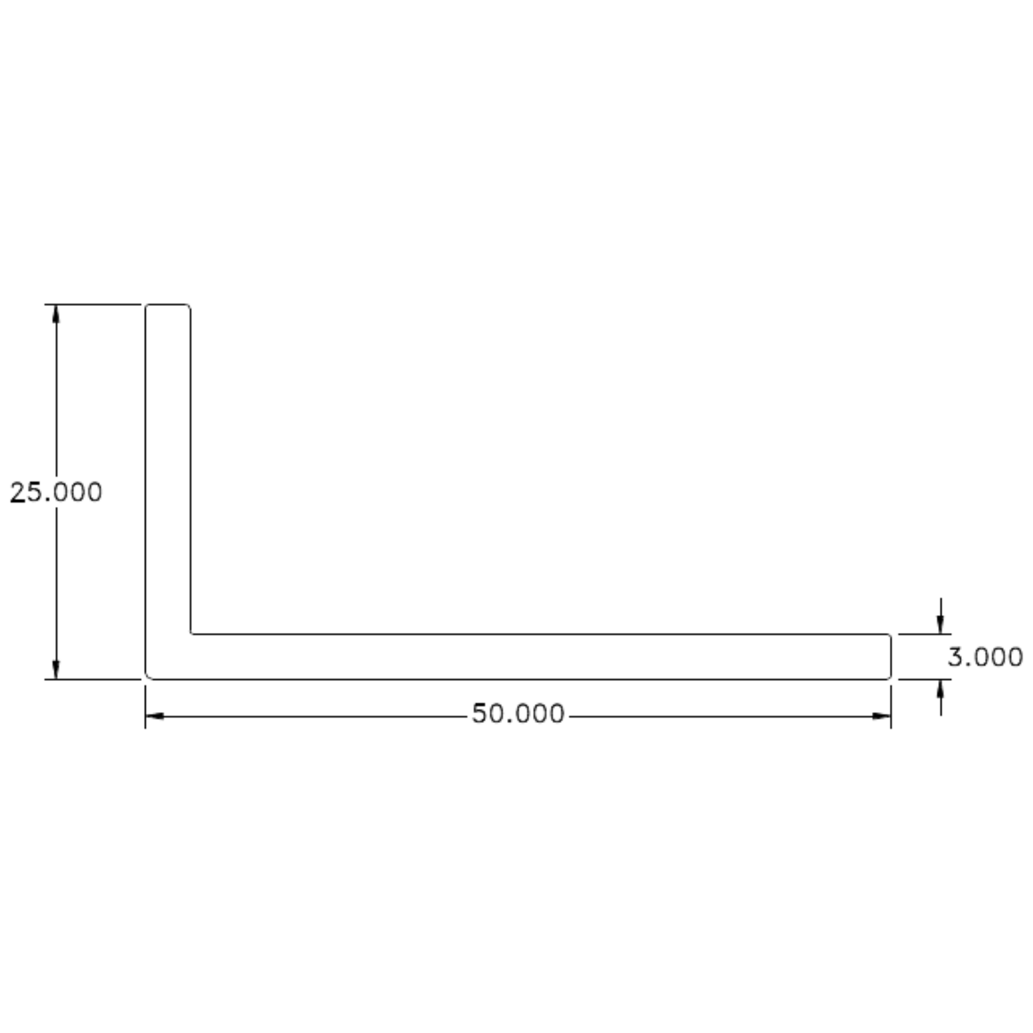 50 x 25 x 3mm Angle - cross-section drawing
