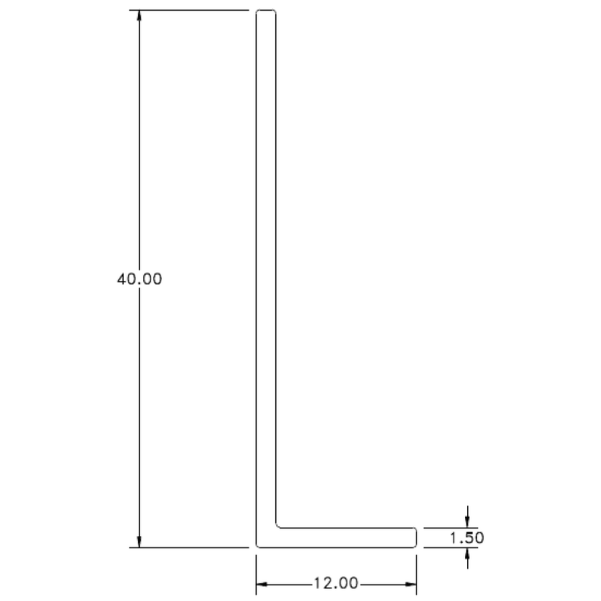 40 x 12 x 1.5mm Angle - cross-section drawing