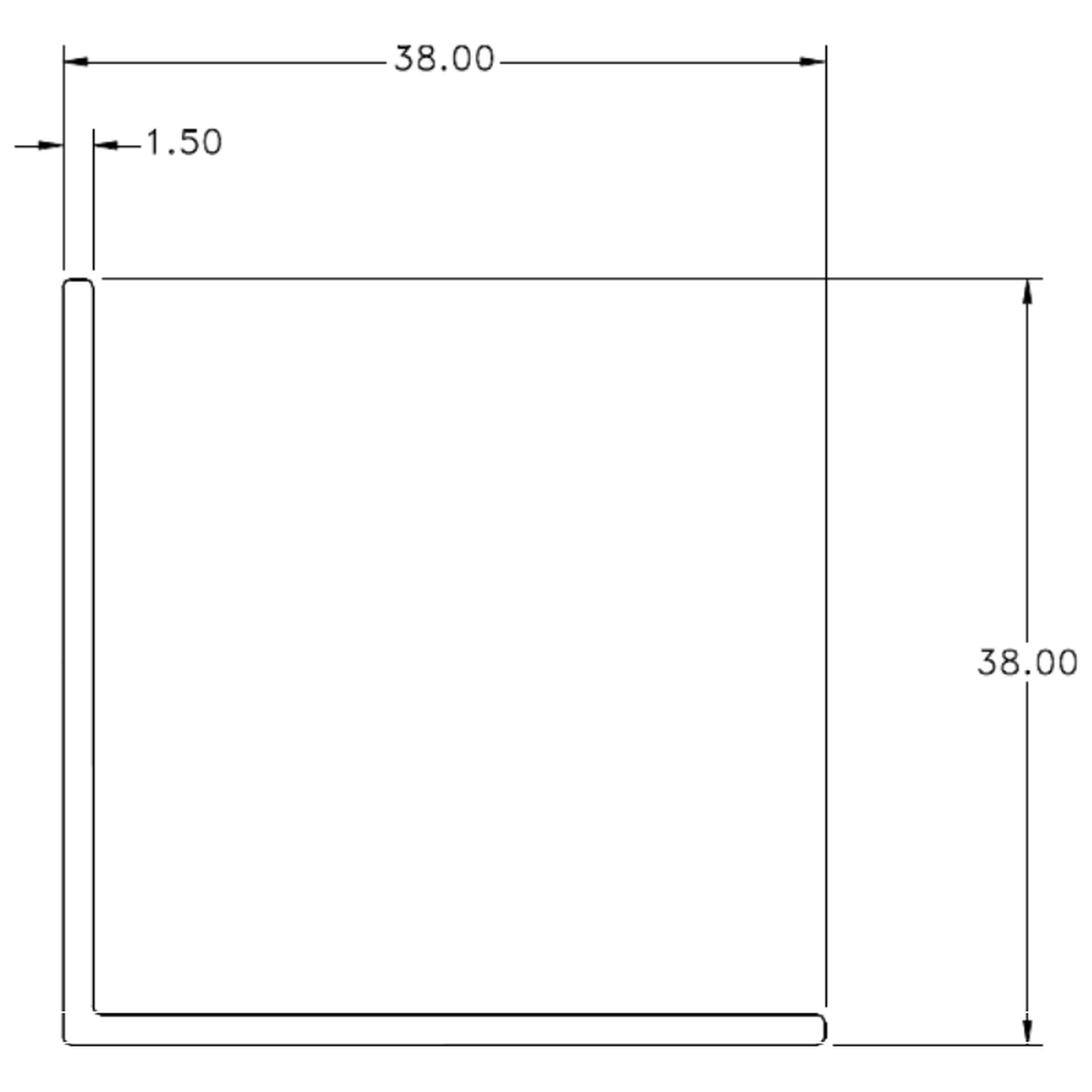 38 x 38 x 1.5mm Angle - cross-section drawing