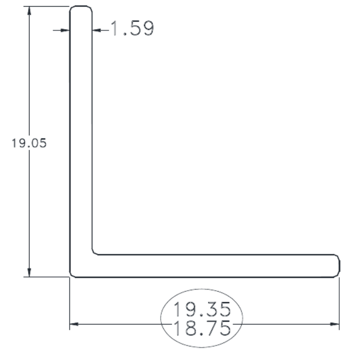 3/4" x 3/4" x 1/16" Angle - cross-section drawing