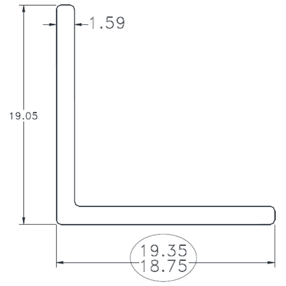 3/4" x 3/4" x 1/16" Angle - cross-section drawing