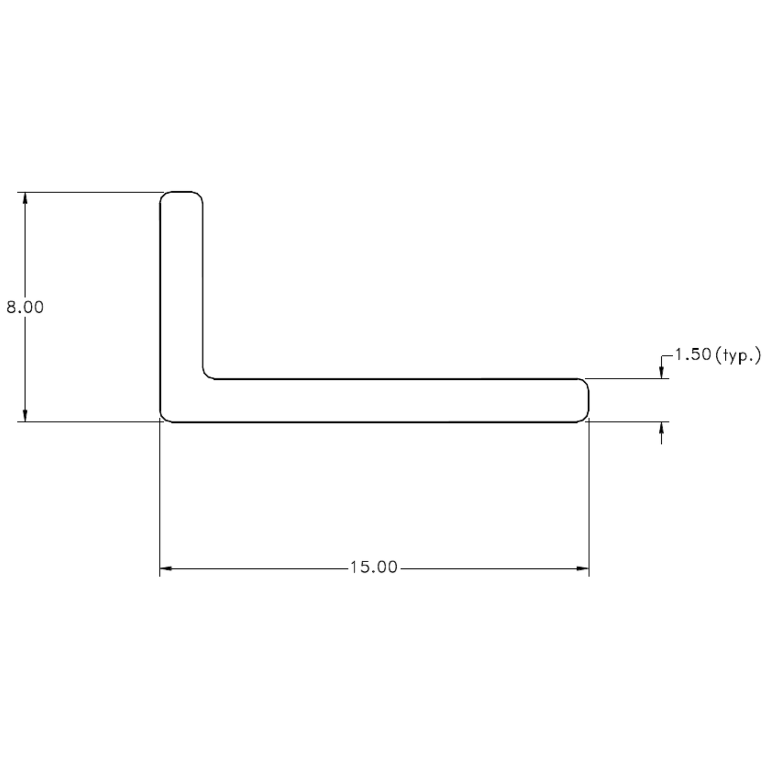8.0 x 15.0 x 1.5mm Angle (NZ14) - cross-section drawing