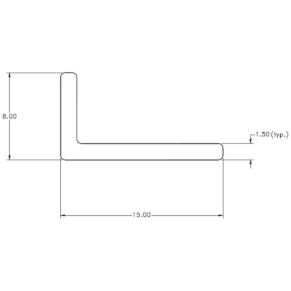8.0 x 15.0 x 1.5mm Angle (NZ14) - cross-section drawing