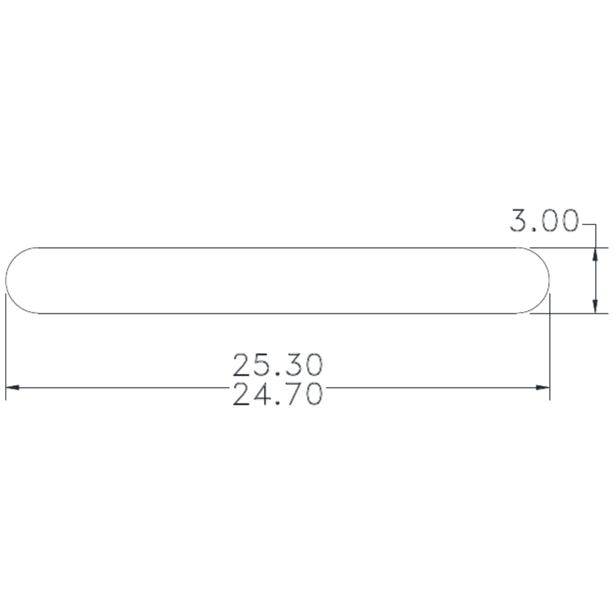 25 x 3mm Radius Edge Flat Bar - cross-section drawing