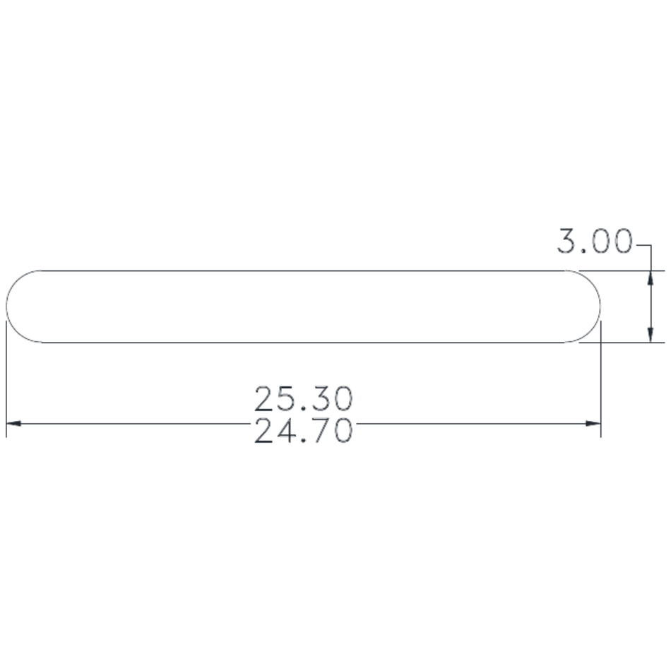 25 x 3mm Radius Edge Flat Bar - cross-section drawing