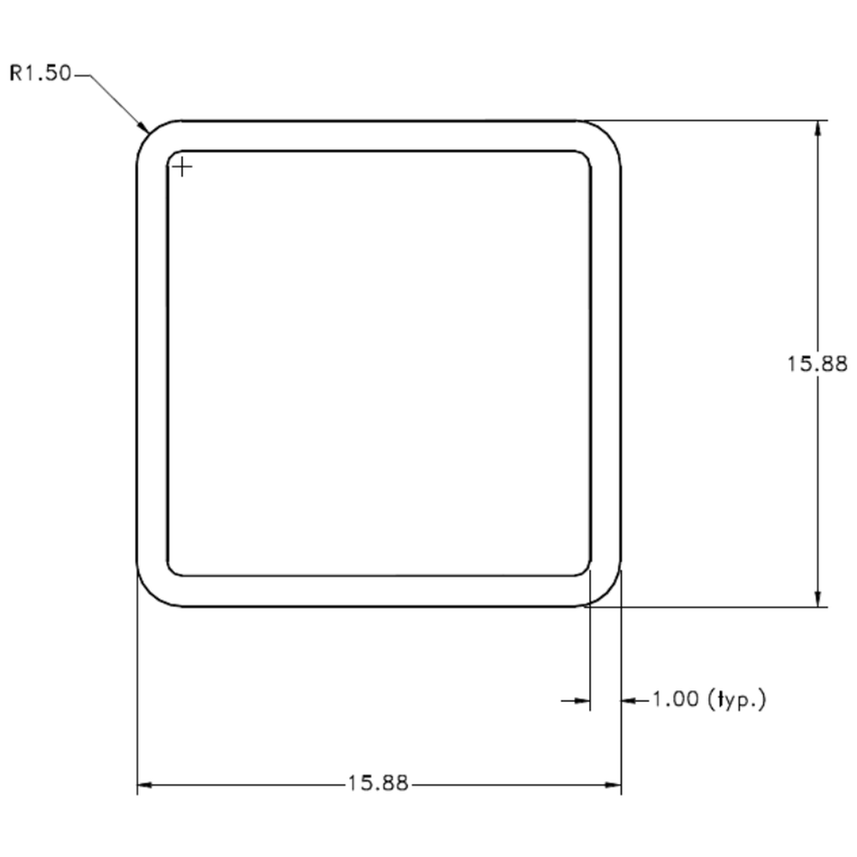 15.88 x 1.0mm Square Tube - cross-section drawing