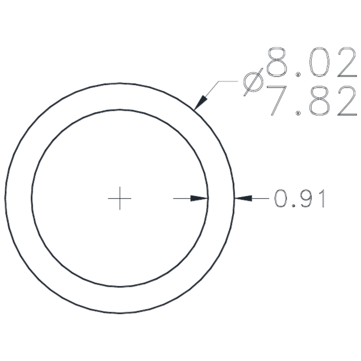 7.92 x 0.91 WT TUBE - cross-section drawing