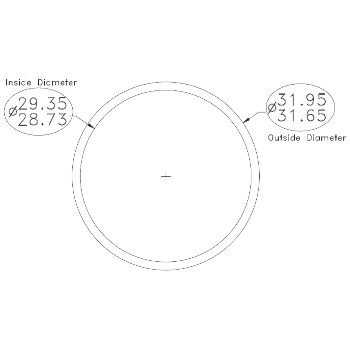 31.8 x 1.40mm Round Tube - cross-section drawing