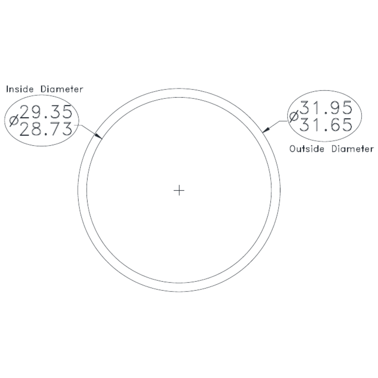 31.8 x 1.40mm Round Tube - cross-section drawing