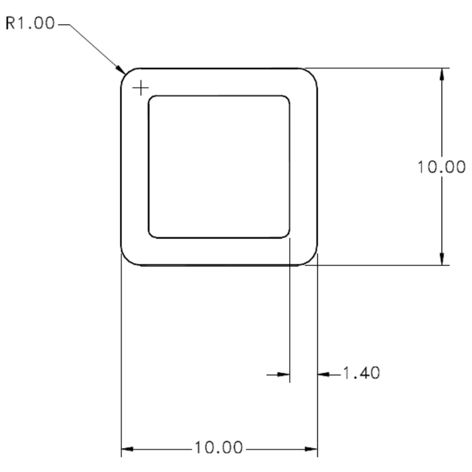 10.0 x 1.40 Square Tube - cross-section drawing