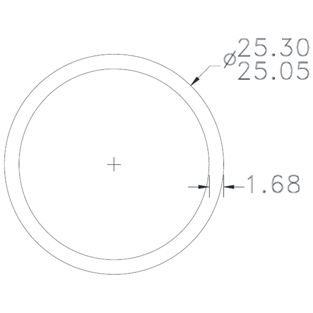 25.15 x 1.68mm Round Tube - cross-section drawing