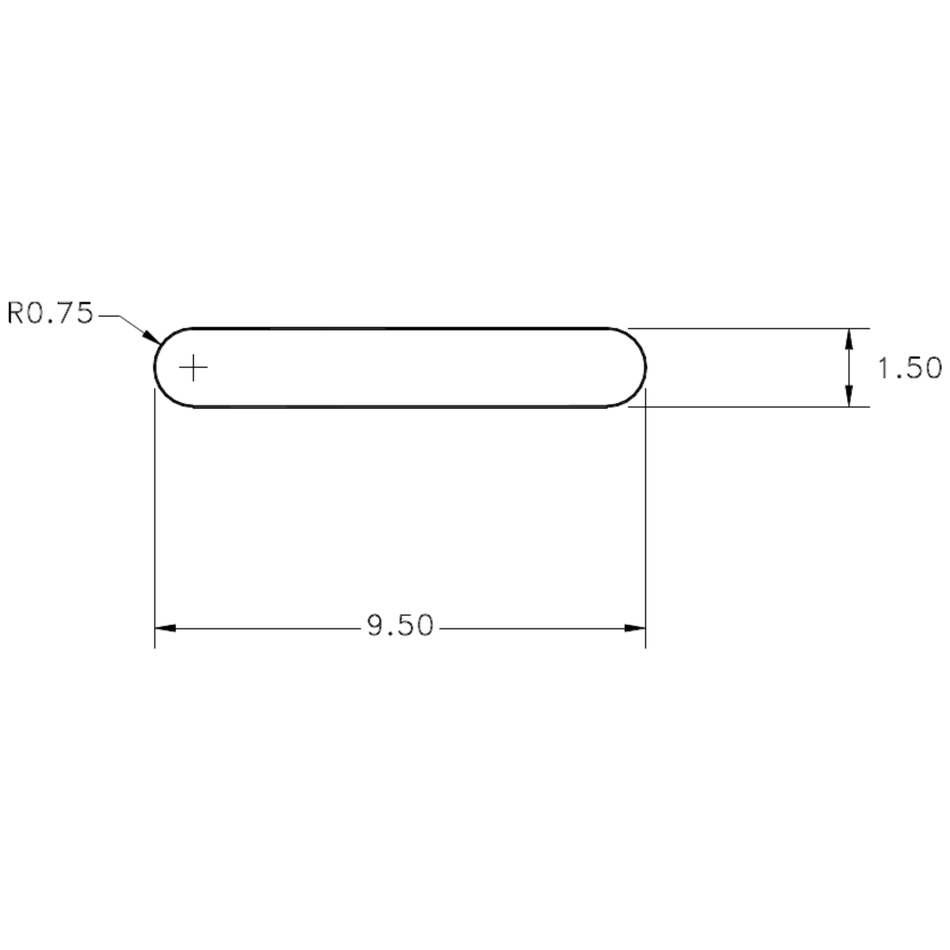 9.5 x 1.5mm Radius Edge - cross-section drawing