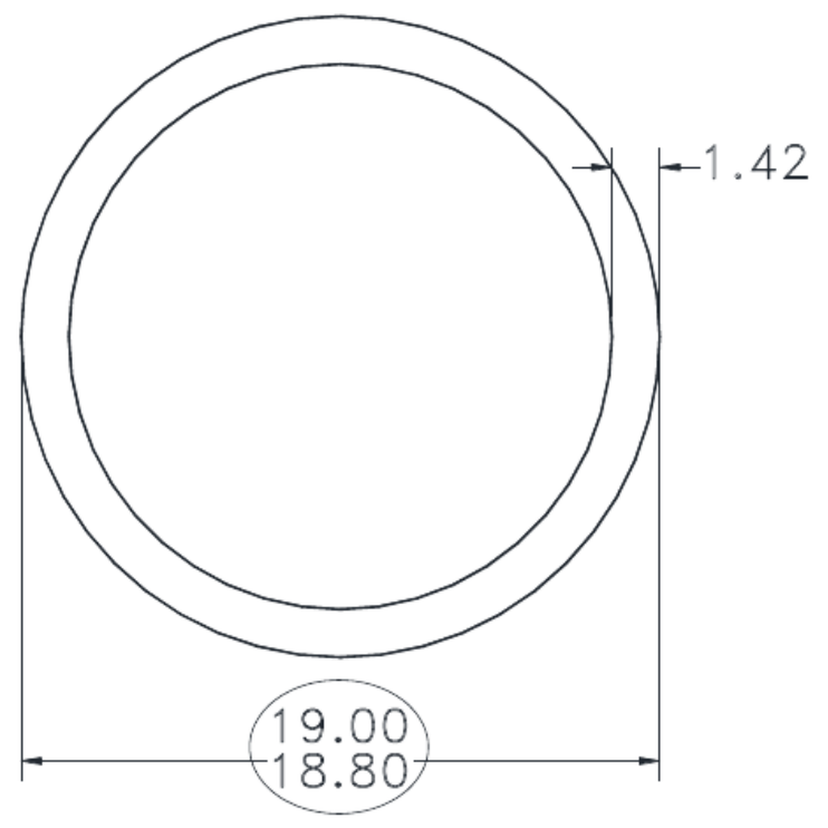 19.0 x 1.42mm W.T. Round Tube - cross-section drawing