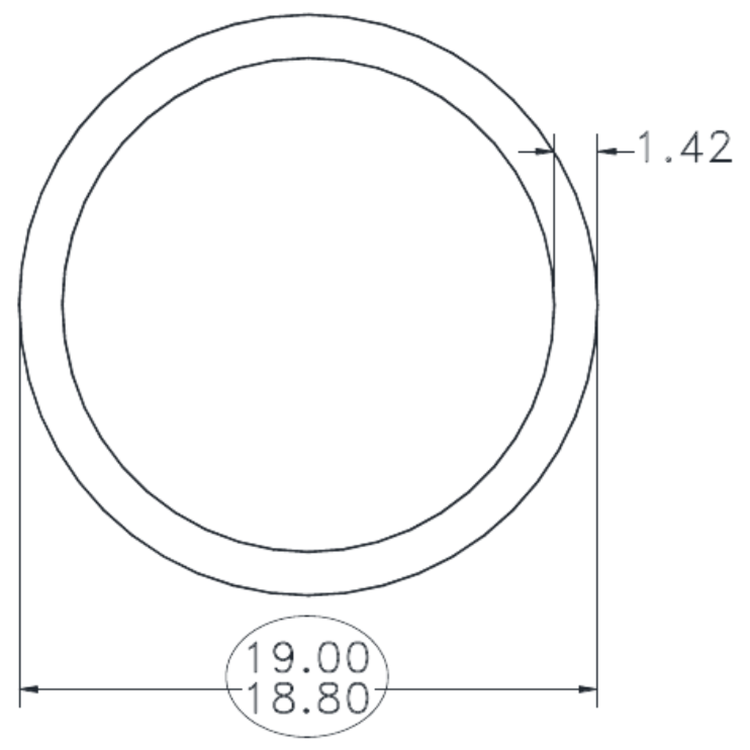 19.0 x 1.42mm W.T. Round Tube - cross-section drawing