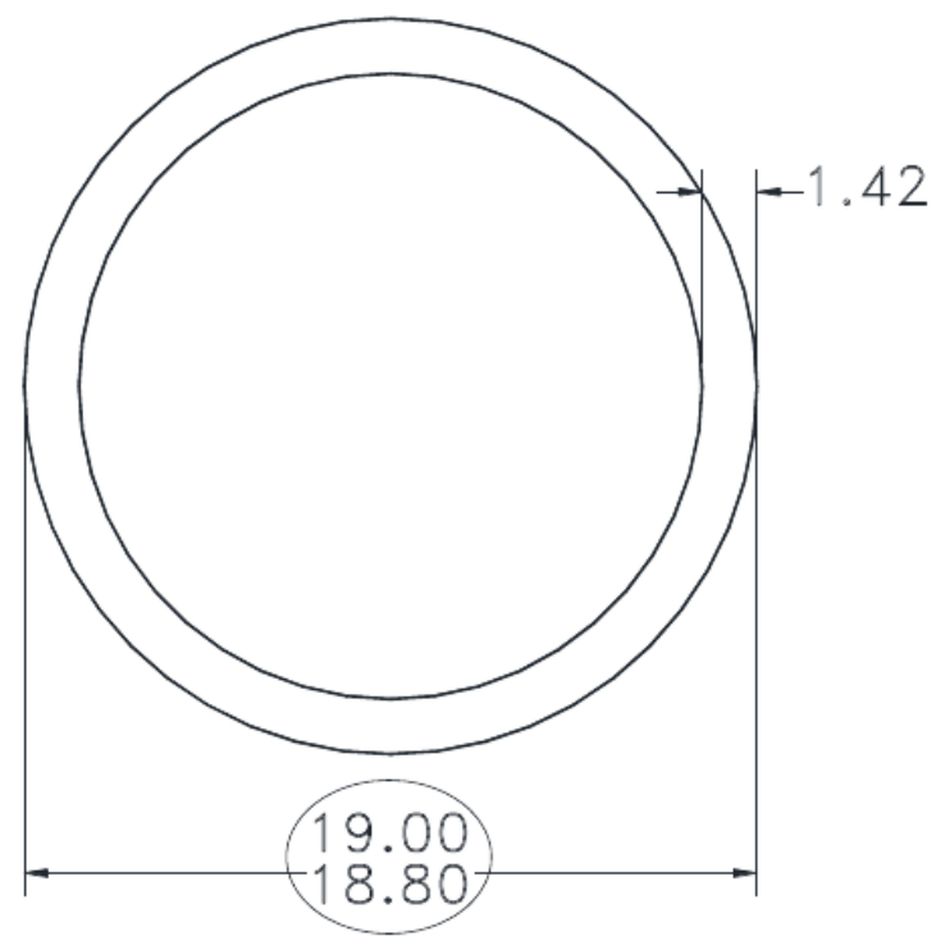 19.0 x 1.42mm W.T. Round Tube - cross-section drawing