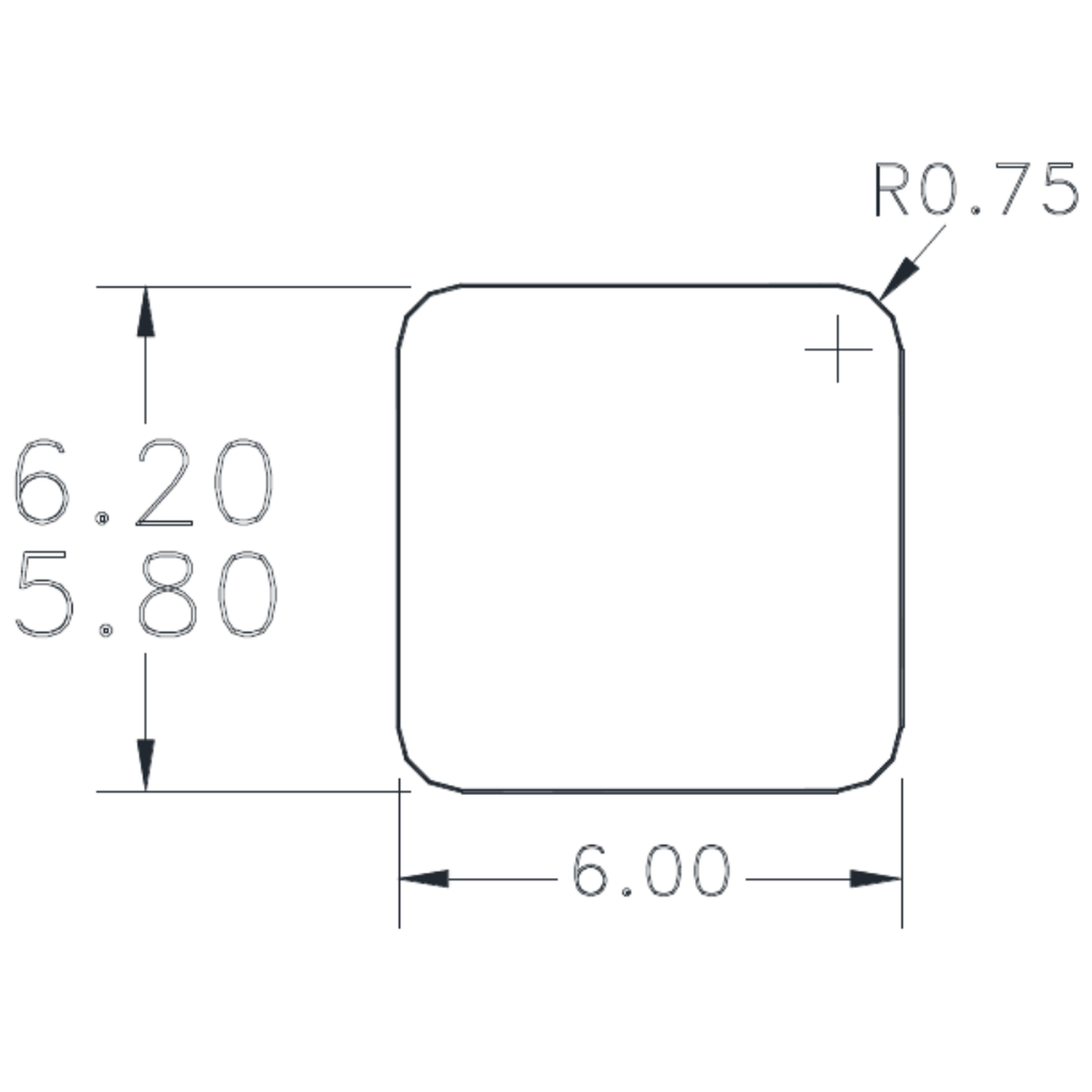 6.0mm Square Bar Tilt Rod. - cross-section drawing