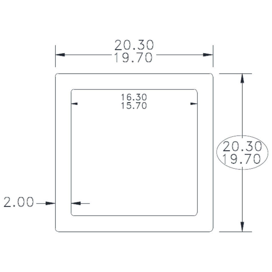 20 x 20 x 2mm Square Tube - cross-section drawing