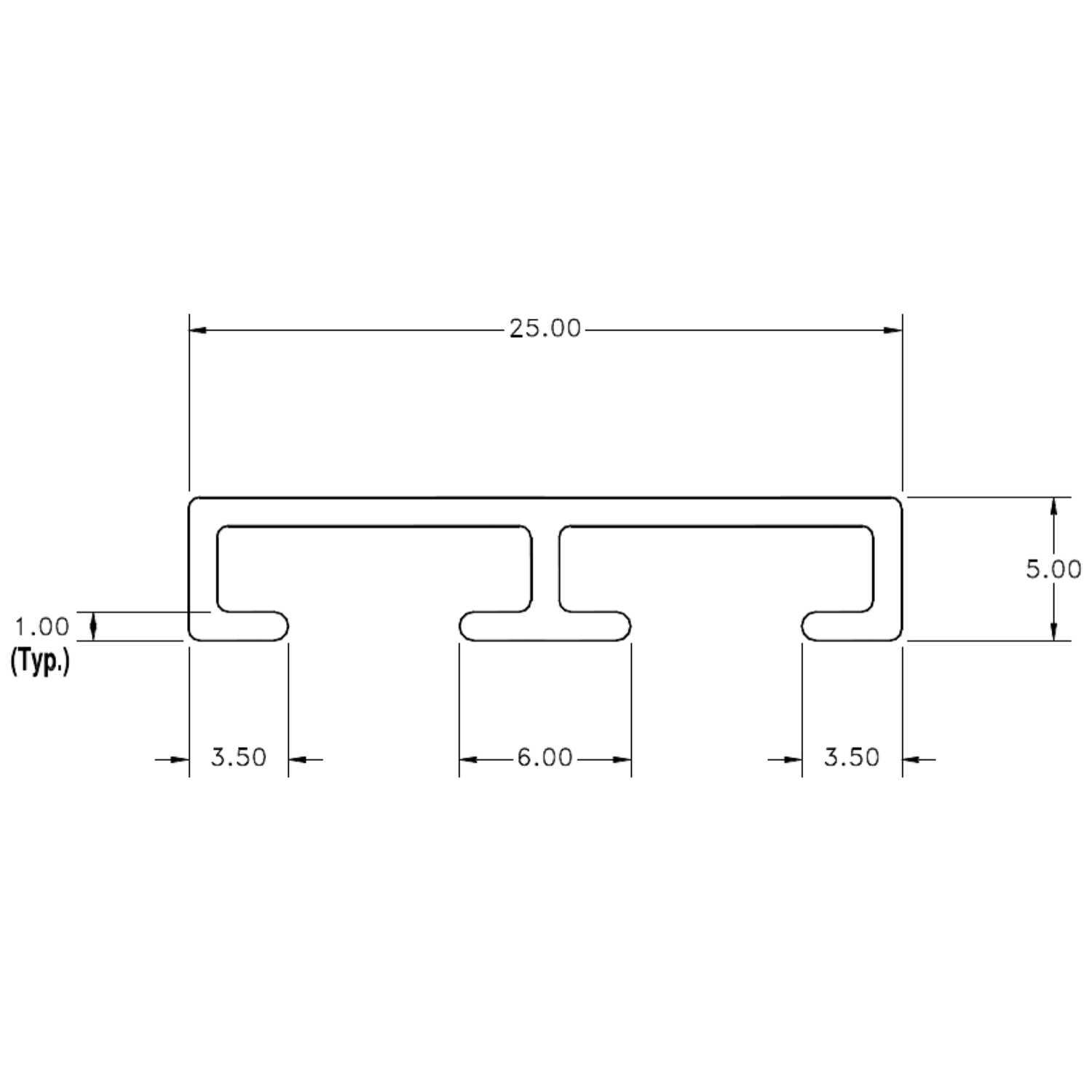 25.0 x 5.0mm Scotia - cross-section drawing
