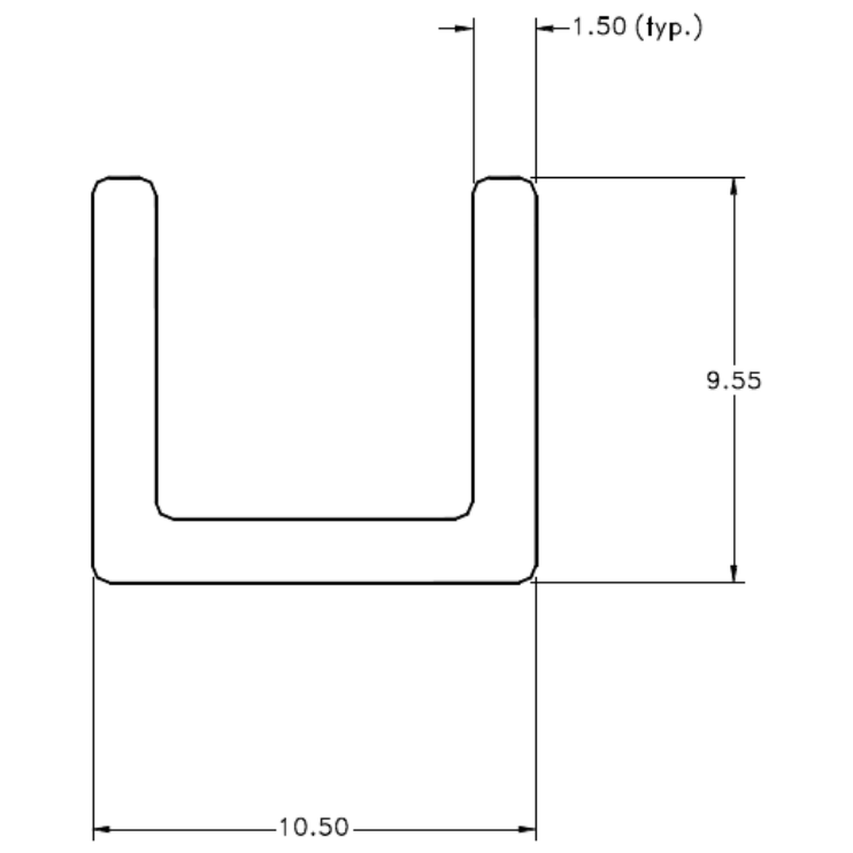 1/4" Glass Channel - cross-section drawing