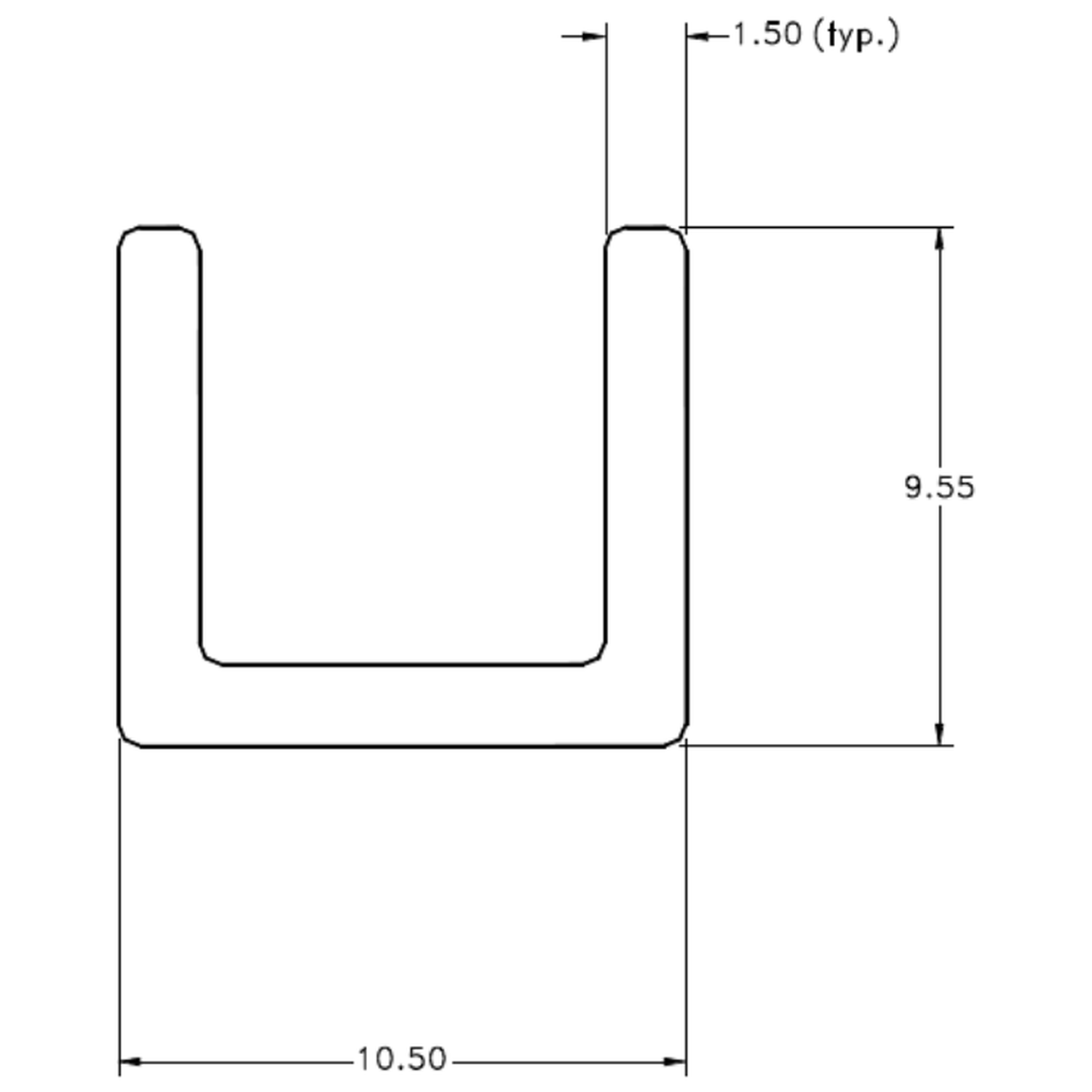 1/4" Glass Channel - cross-section drawing