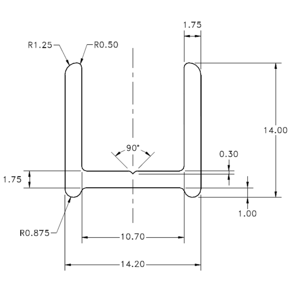 14.2 x 14.0mm Channel - cross-section drawing