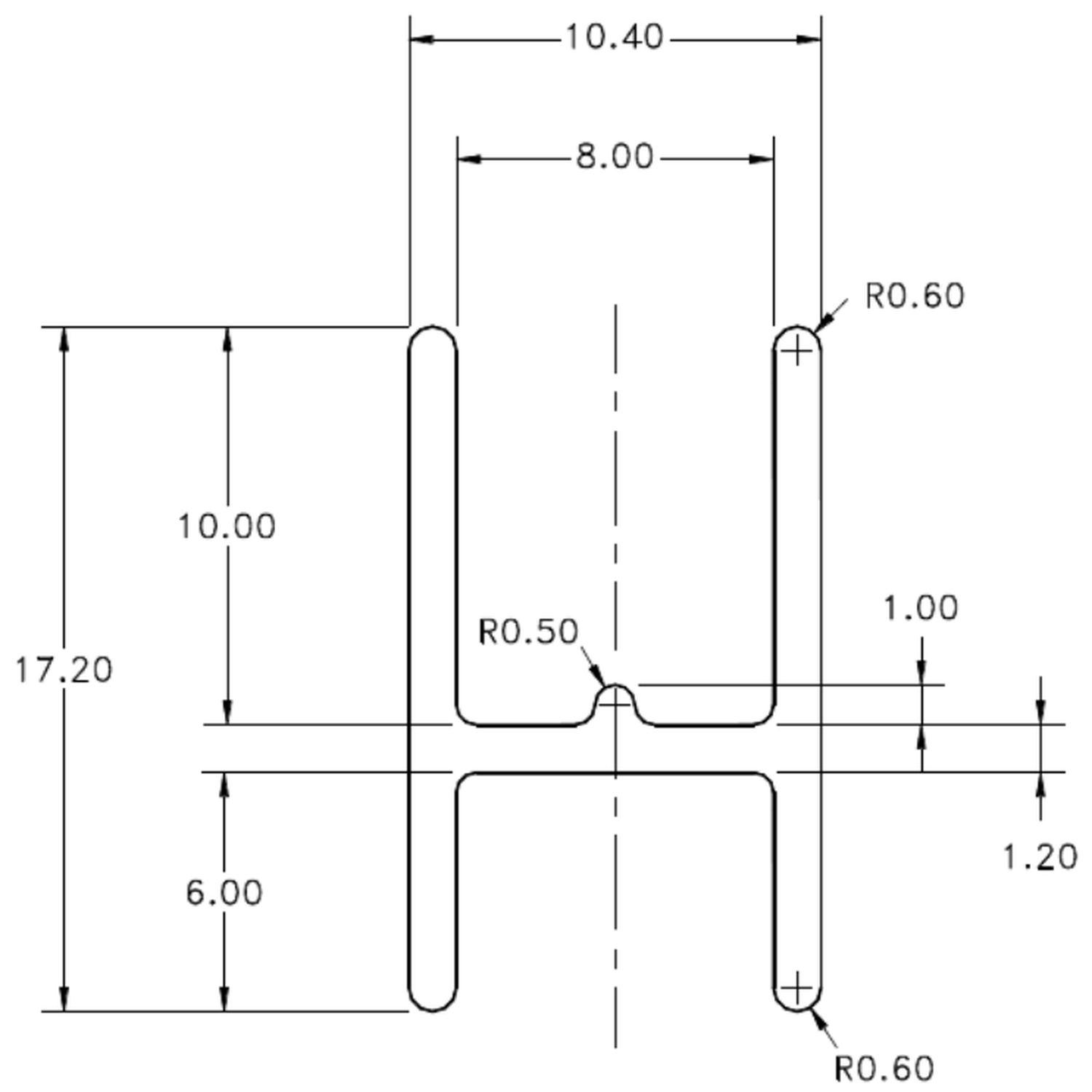 "H" Section - cross-section drawing