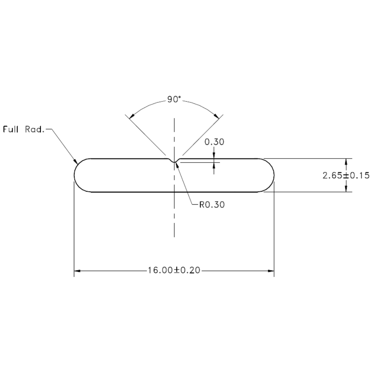 M1061 16.0 x 2.65 Grooved Flat - cross-section drawing