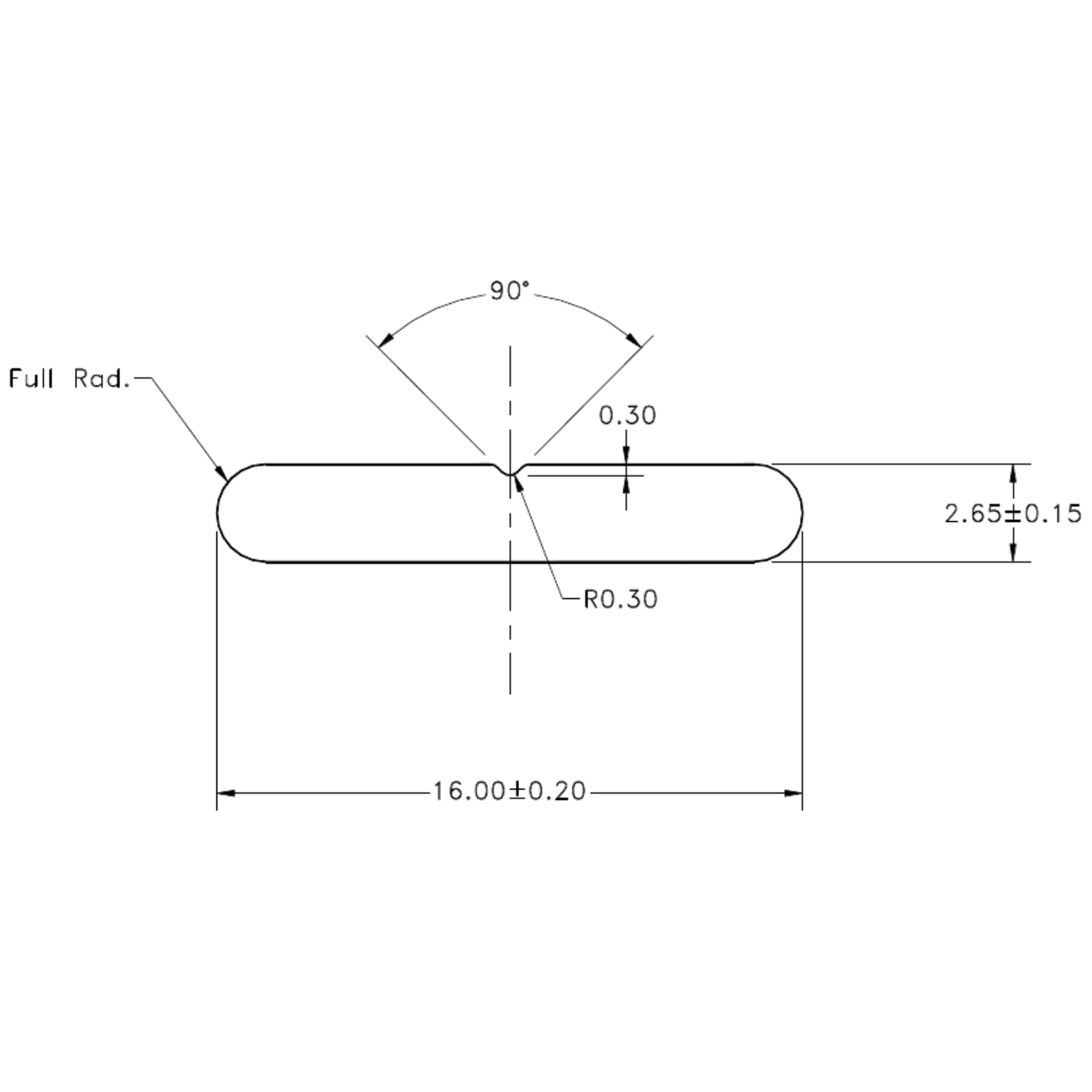 M1061 16.0 x 2.65 Grooved Flat - cross-section drawing