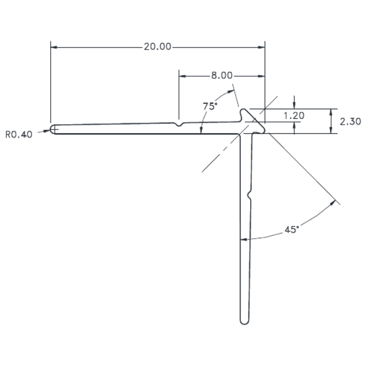 1.2mm External Corner - cross-section drawing