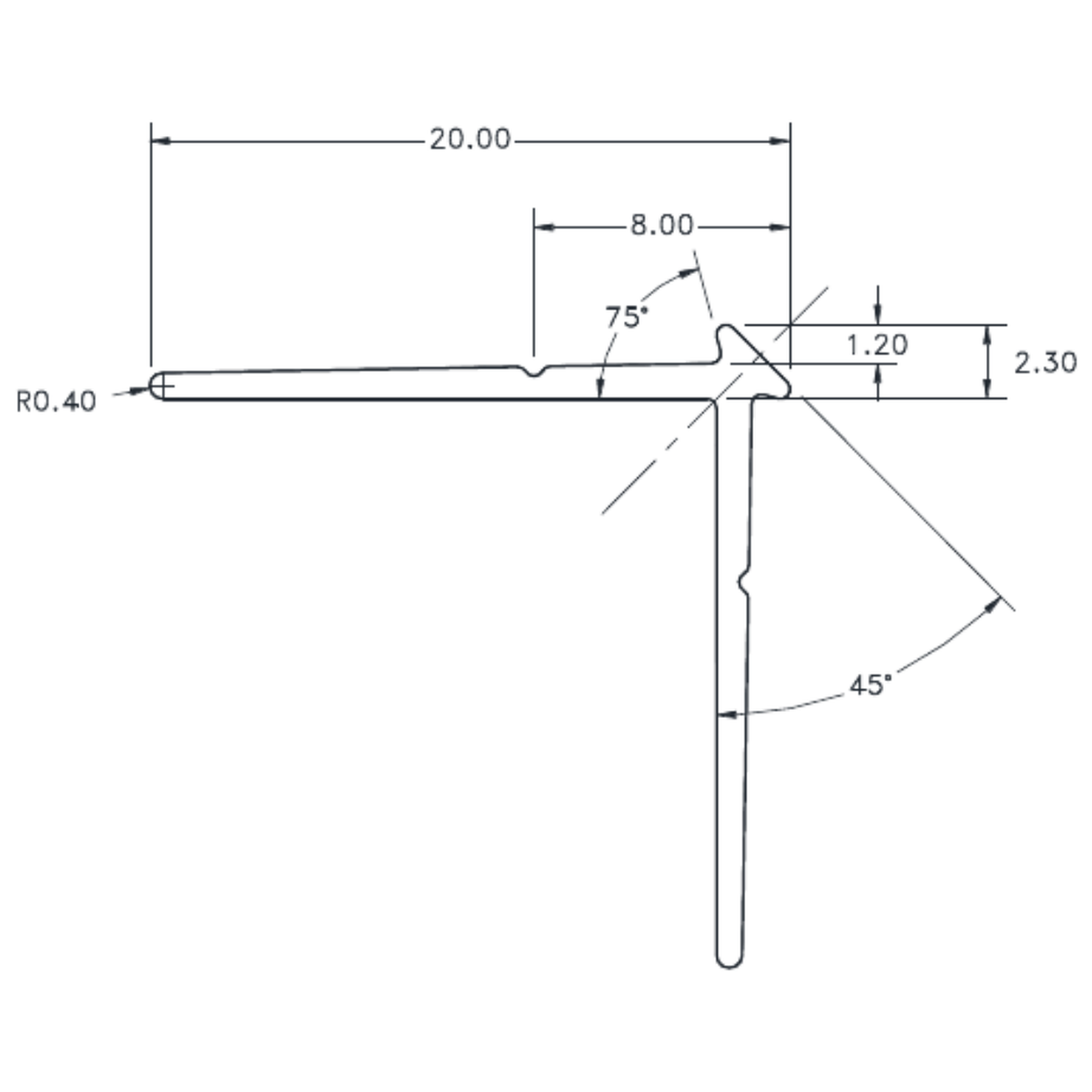 1.2mm External Corner - cross-section drawing