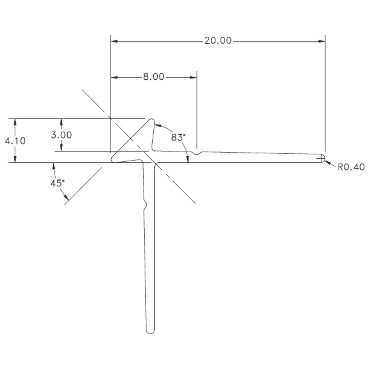 3.0mm External Corner - cross-section drawing