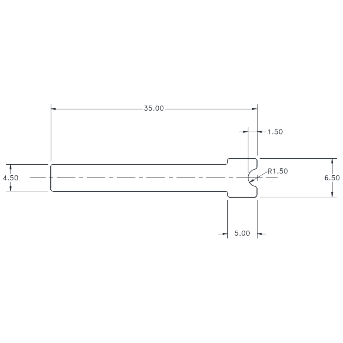 35.0 x 6.5 x 4.5 Tee - cross-section drawing