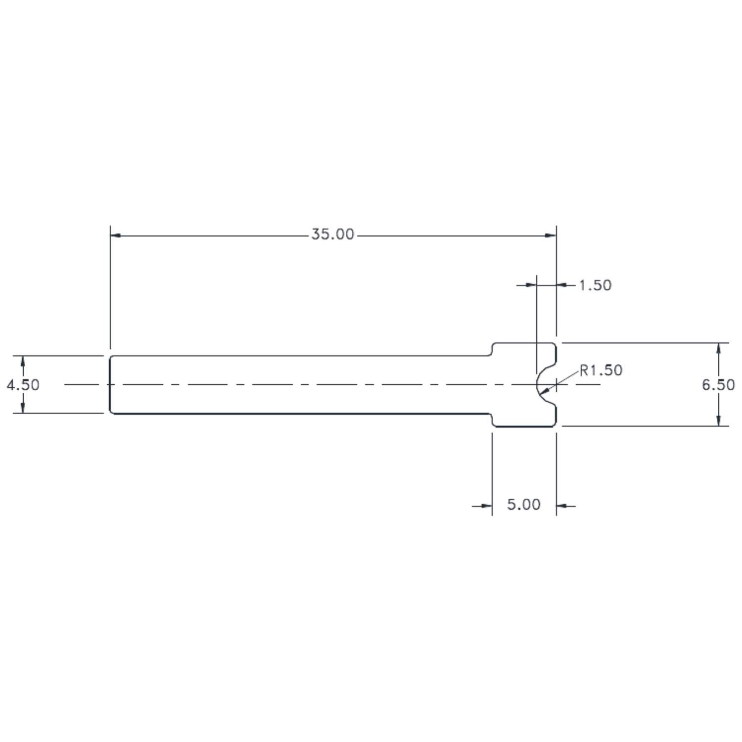 35.0 x 6.5 x 4.5 Tee - cross-section drawing