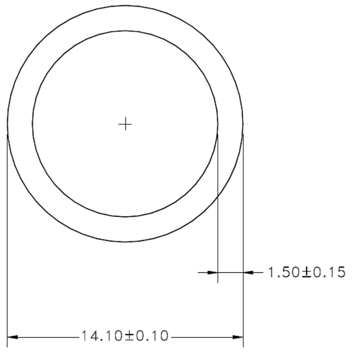 14.10 x 1.50 WT Round Tube - cross-section drawing