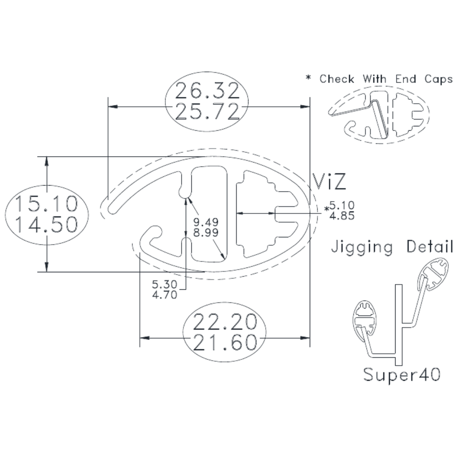 Oval Bottom Rail - cross-section drawing