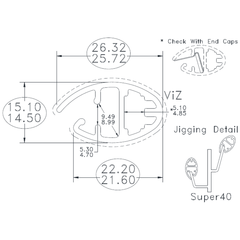 Oval Bottom Rail - cross-section drawing