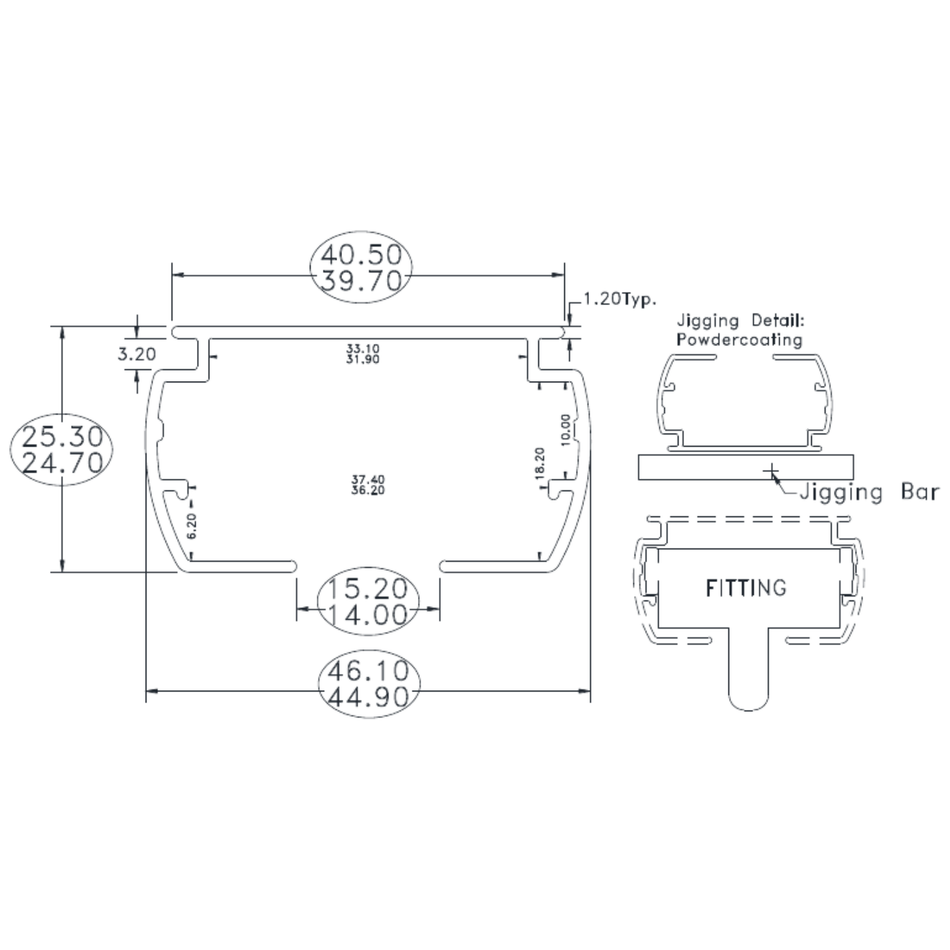 Drape Headrail - cross-section drawing