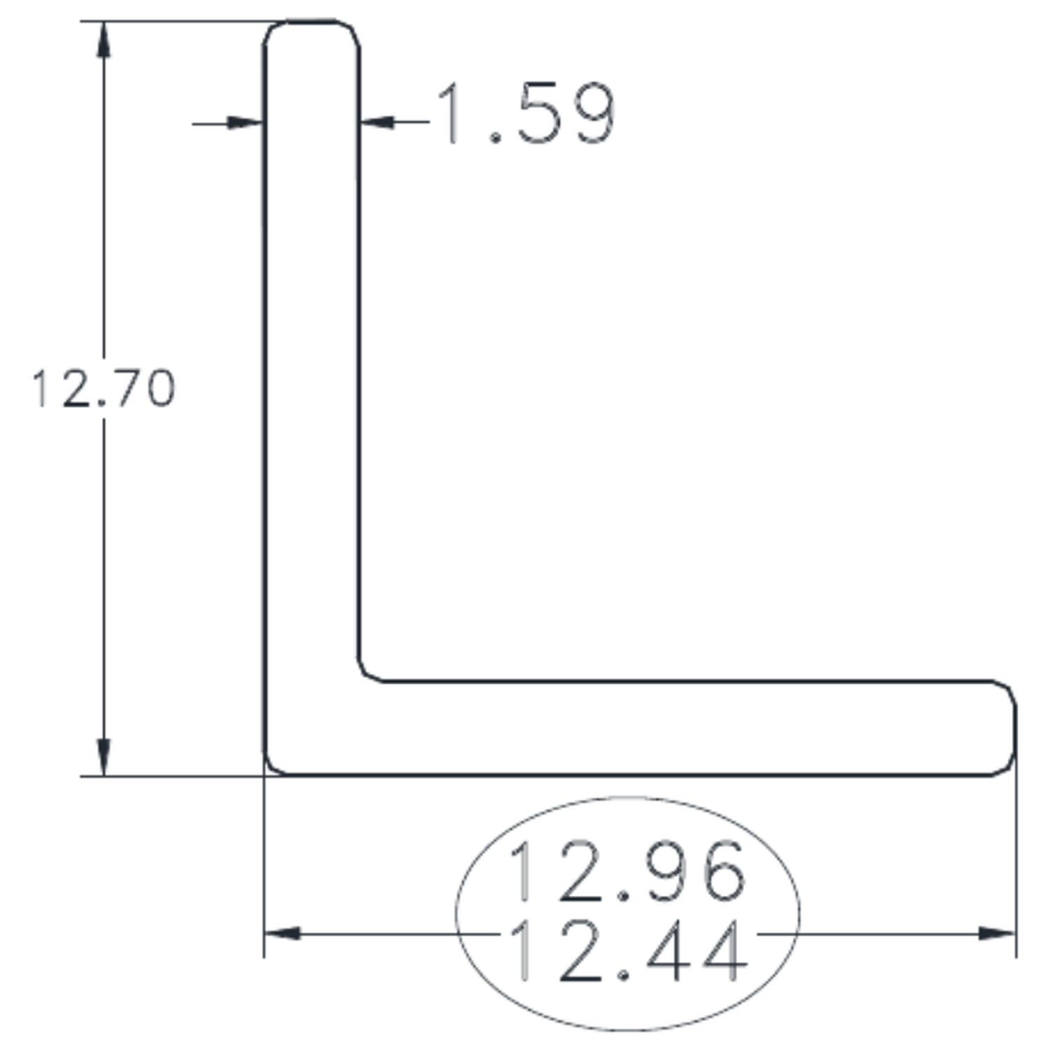 1/2" x 1/2" 1/16" Angle - cross-section drawing